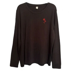 Simons Twik Black Long Sleeve Top Red Rose Embroidery Goth  Emo Romantic Size XL